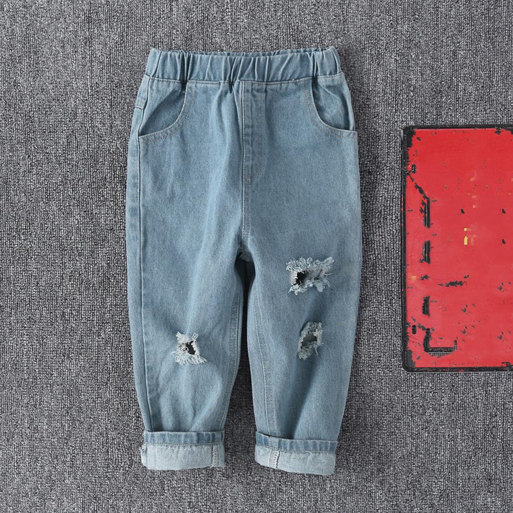 Boys Solid Color Casual Ripped Jeans