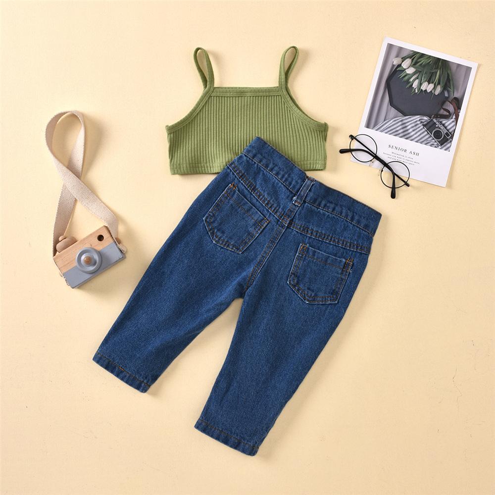 Girls Solid Color Fashion Tank Top & Ripped Jeans Girls Clothes Wholesale