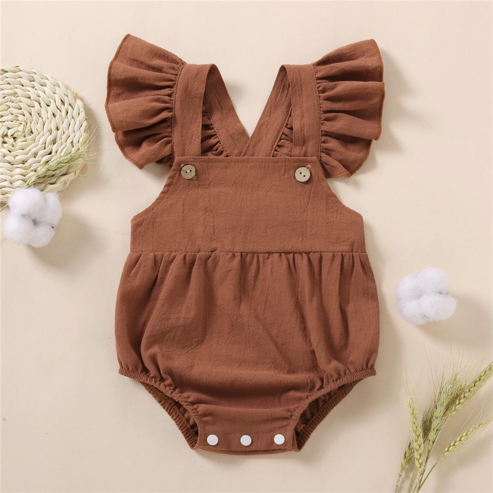 Baby Girls Solid Color Flutter-Sleeve Button Lovely Romper Baby Apparel Wholesale