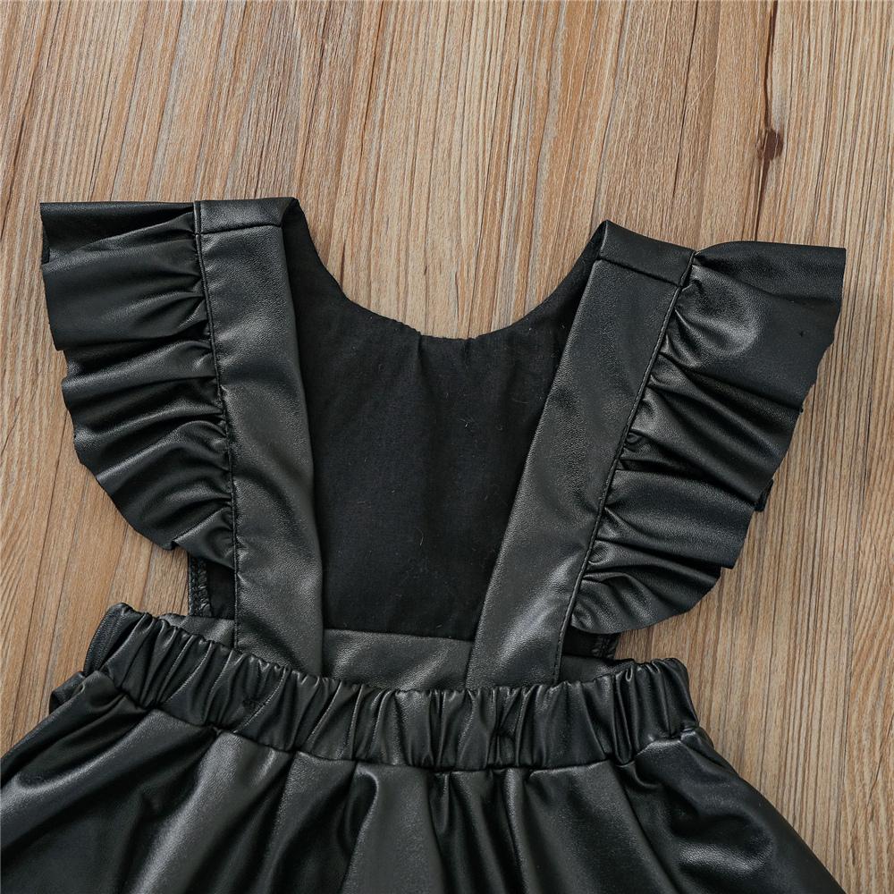 Girls Solid Color Flutter Sleeve PU Fashion Dress wholesale children's boutique clothing suppliers usa