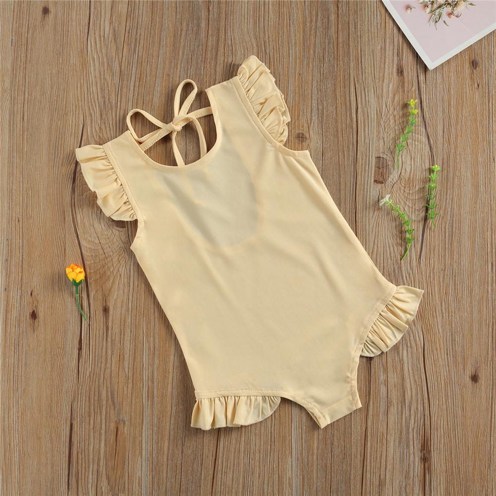 Girls Solid Color Flutter Sleeve Swimwear Toddler One Piece Swimsuit