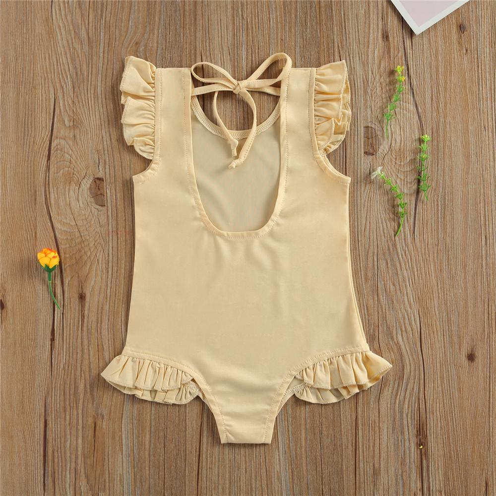 Girls Solid Color Flutter Sleeve Swimwear Toddler One Piece Swimsuit