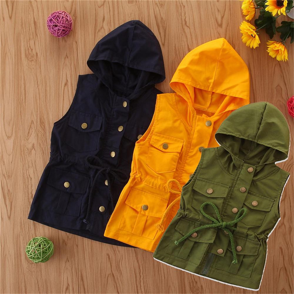 Girls Solid Color Hooded Sleeveless Vest Wholesale Girls Clothes