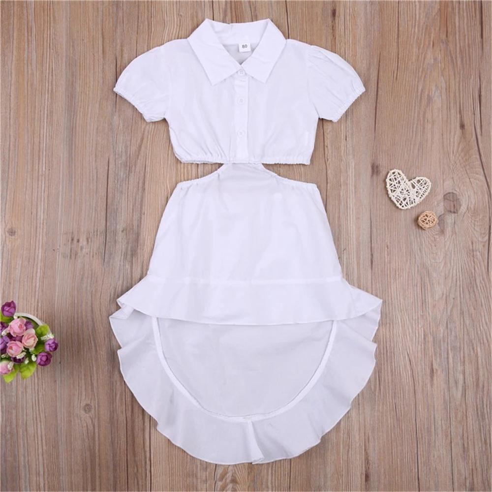 Girls Solid Color Lapel Short Sleeve Top & Skirt Wholesale Little Girls Clothes