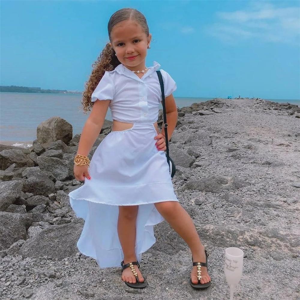 Girls Solid Color Lapel Short Sleeve Top & Skirt Wholesale Little Girls Clothes