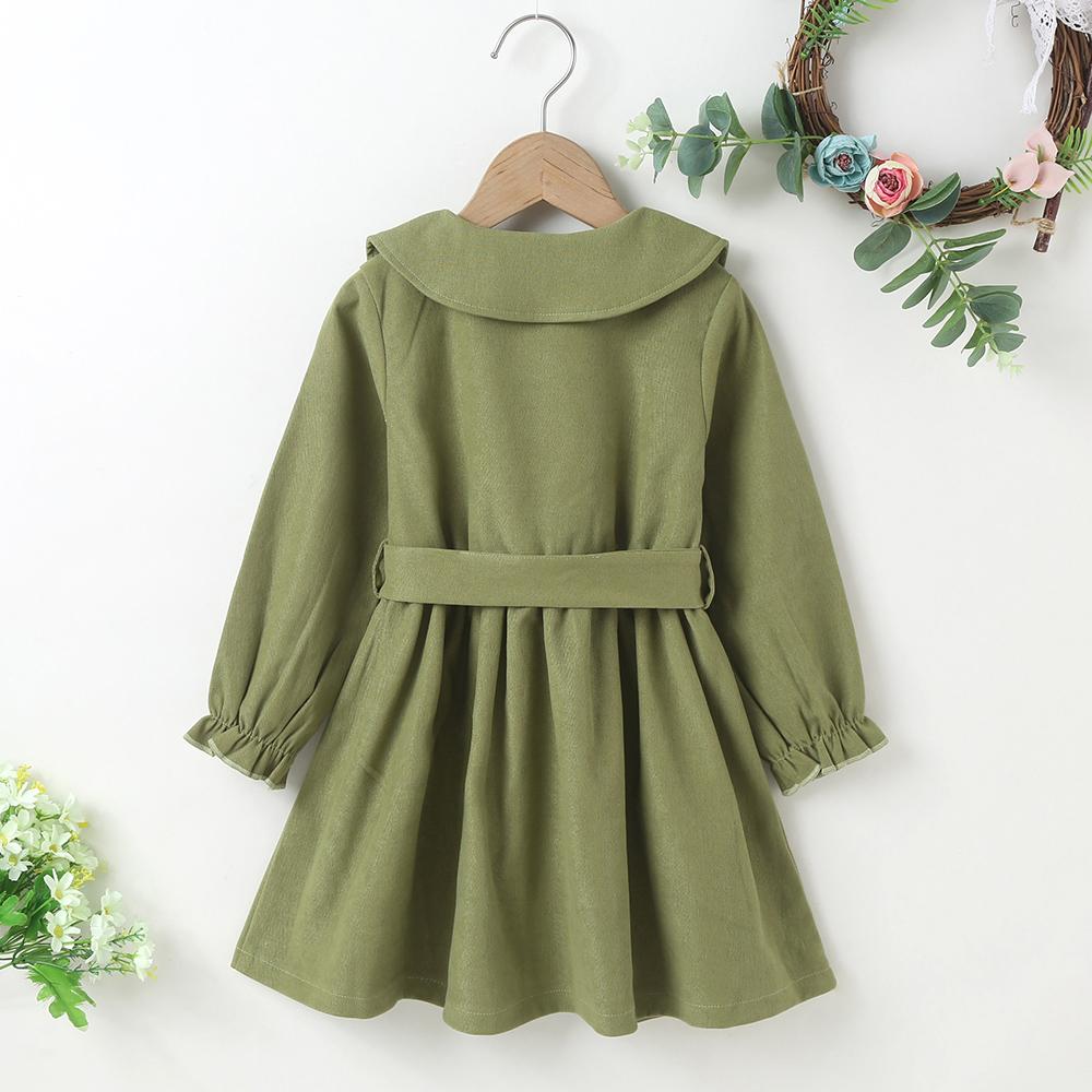 Girls Solid Color Long Sleeve Button Dress wholesale kids boutique clothing