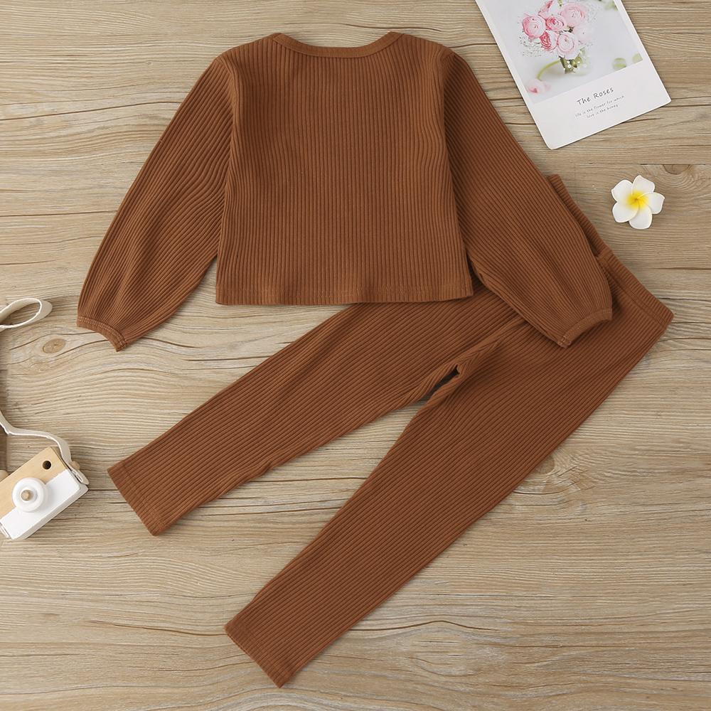 Girls Solid Color Long Sleeve Top & Pants trendy kids wholesale clothing