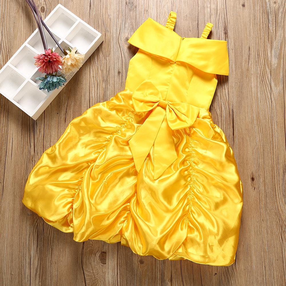Girls Solid Color Pleated Off Shoulder Sling Princess Dress wholesale infant clothing