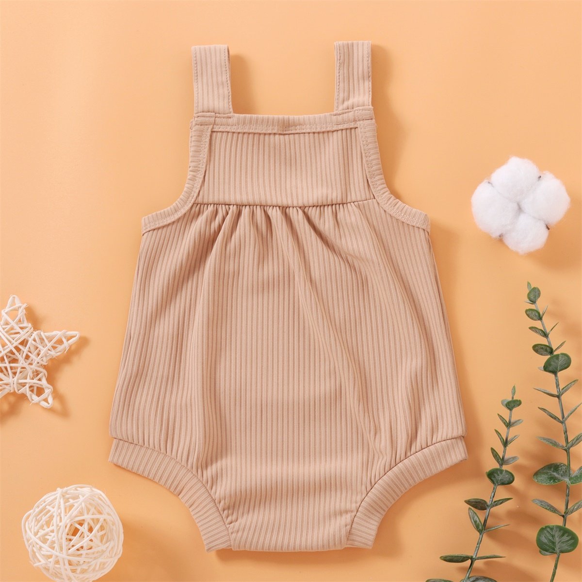 Baby Girls Solid Color Pocket Button Sling Romper Baby Clothes Wholesale Distributors