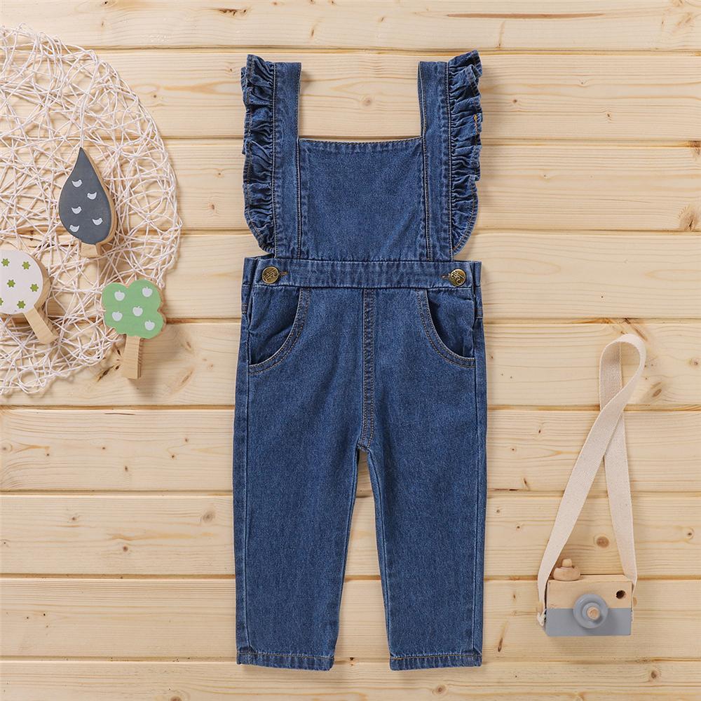 Baby Girls Solid Color  Pocket Denim Suspender Jumpsuit cheap baby girl clothes boutique