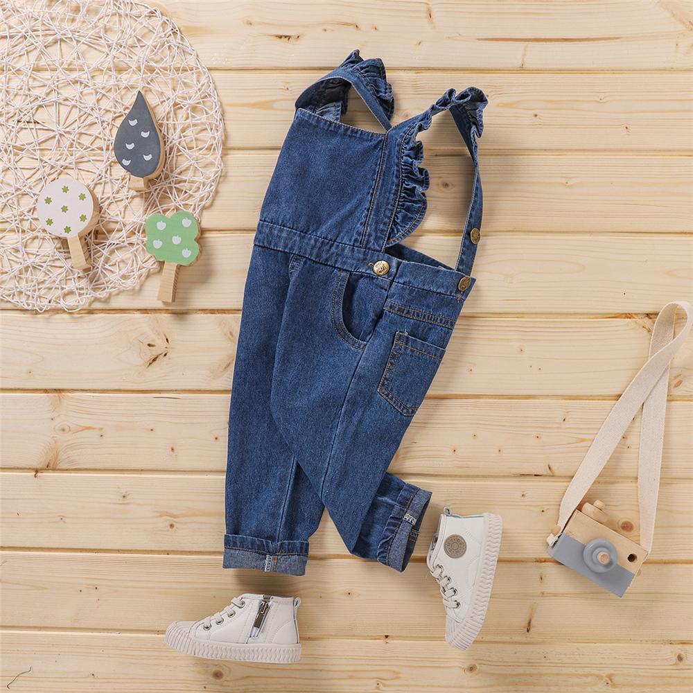 Baby Girls Solid Color  Pocket Denim Suspender Jumpsuit cheap baby girl clothes boutique