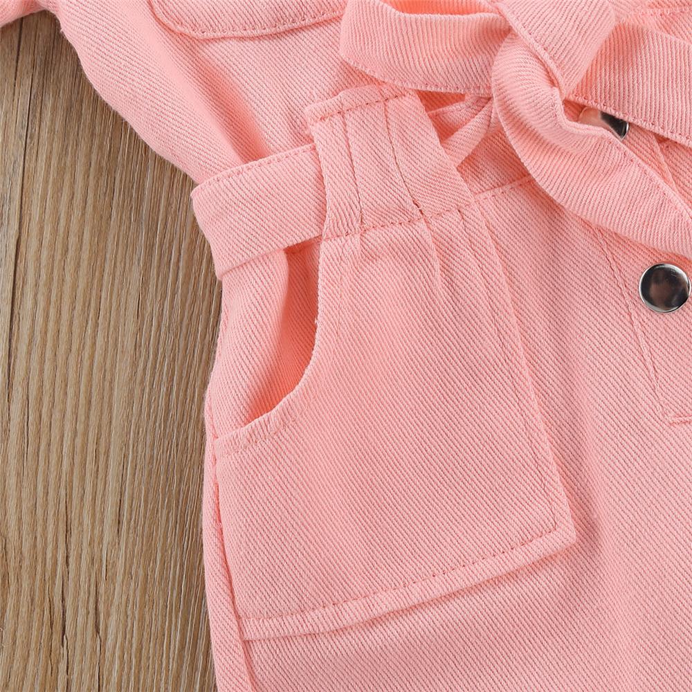 Girls Solid Color Short Sleeve Denim Belt & Jumpsuit Kids Wholesale Clothing