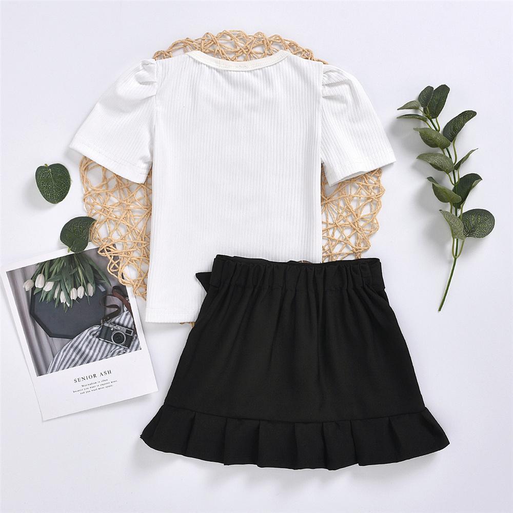 Girls Solid Color Short Sleeve Pullover Top & Skirts Girls Clothing Wholesale