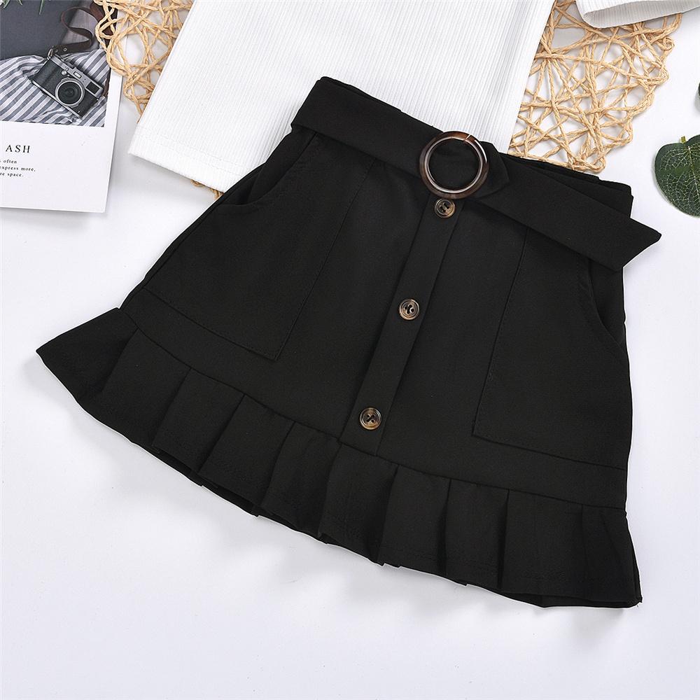 Girls Solid Color Short Sleeve Pullover Top & Skirts Girls Clothing Wholesale