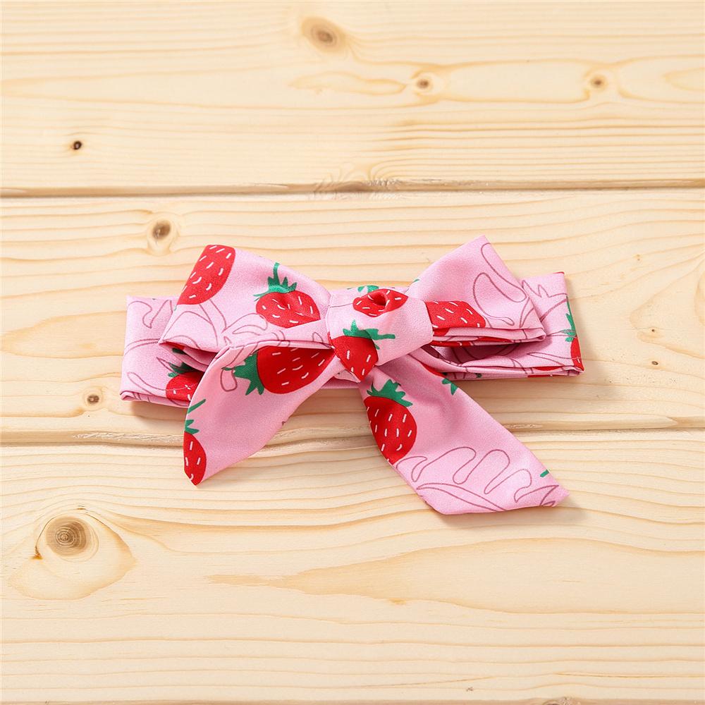Baby Girls Solid Color Short Sleeve Romper & Strawberry Printed Suspender Skirt & Headband Wholesale Baby Clothes