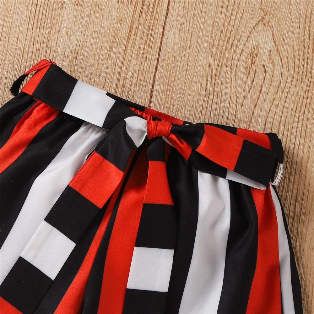 Girls Solid Color Short Sleeve Sling Top & Striped Shorts kids wholesale clothing