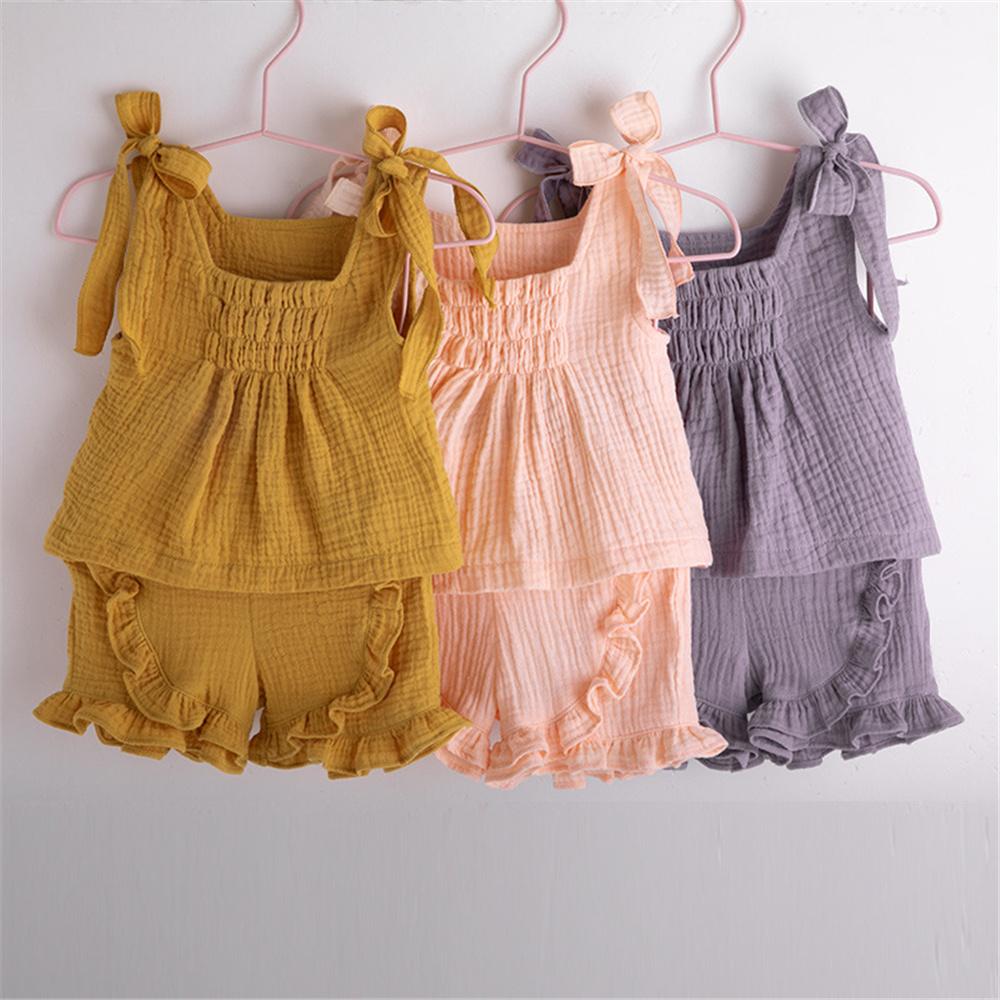 Girls Solid Color Sleeveless Bow Decor Top & Shorts wholesale children's boutique clothing suppliers usa