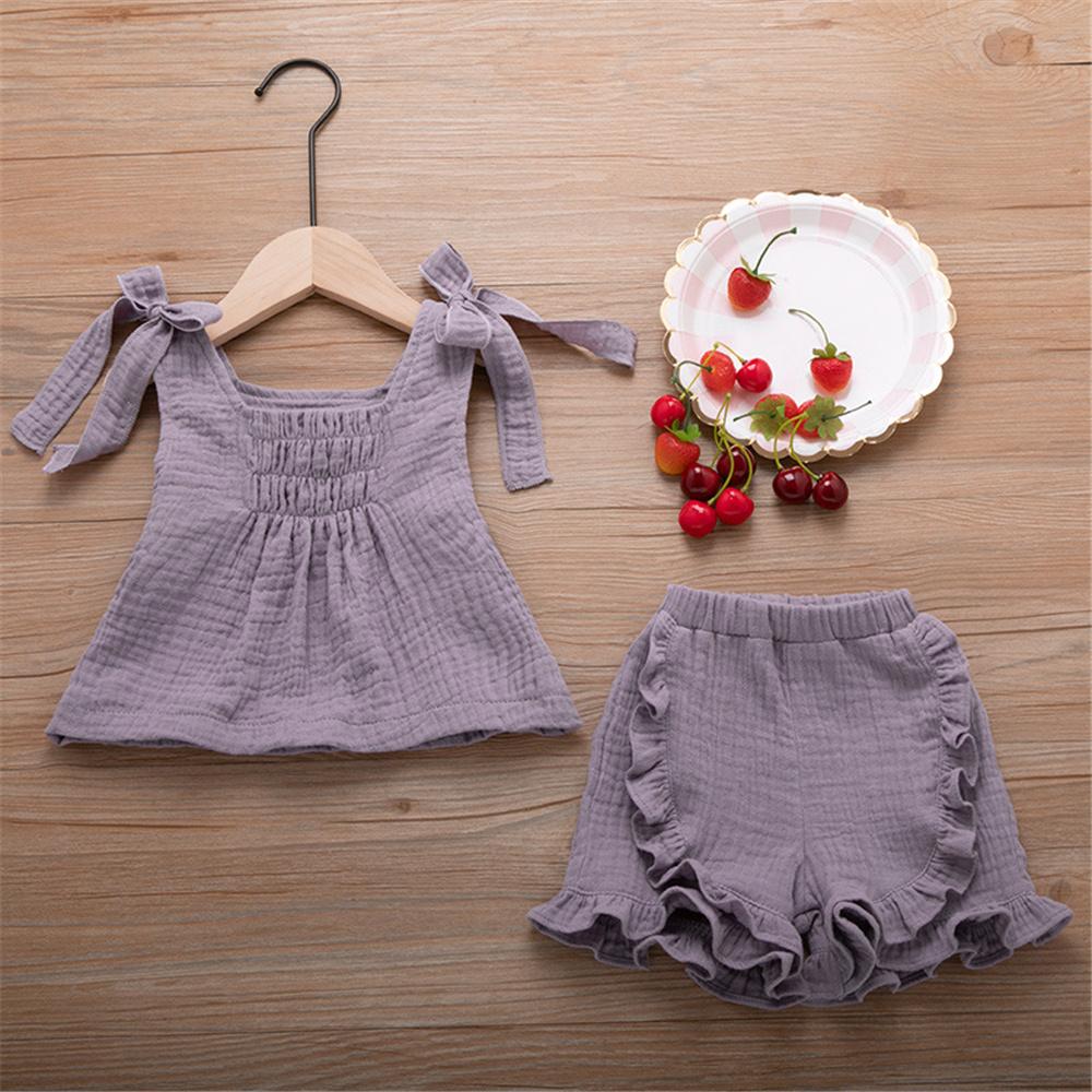 Girls Solid Color Sleeveless Bow Decor Top & Shorts wholesale children's boutique clothing suppliers usa