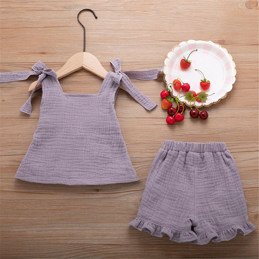 Girls Solid Color Sleeveless Bow Decor Top & Shorts wholesale children's boutique clothing suppliers usa