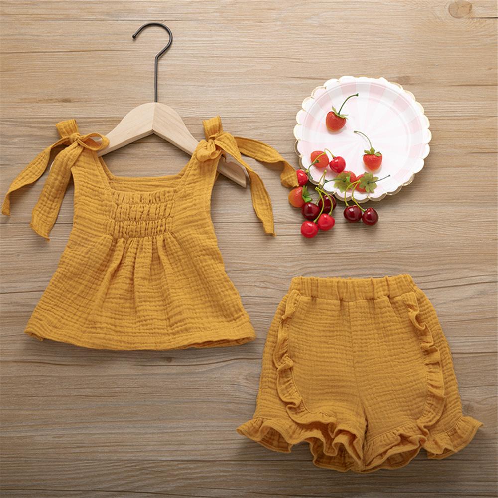 Girls Solid Color Sleeveless Bow Decor Top & Shorts wholesale children's boutique clothing suppliers usa
