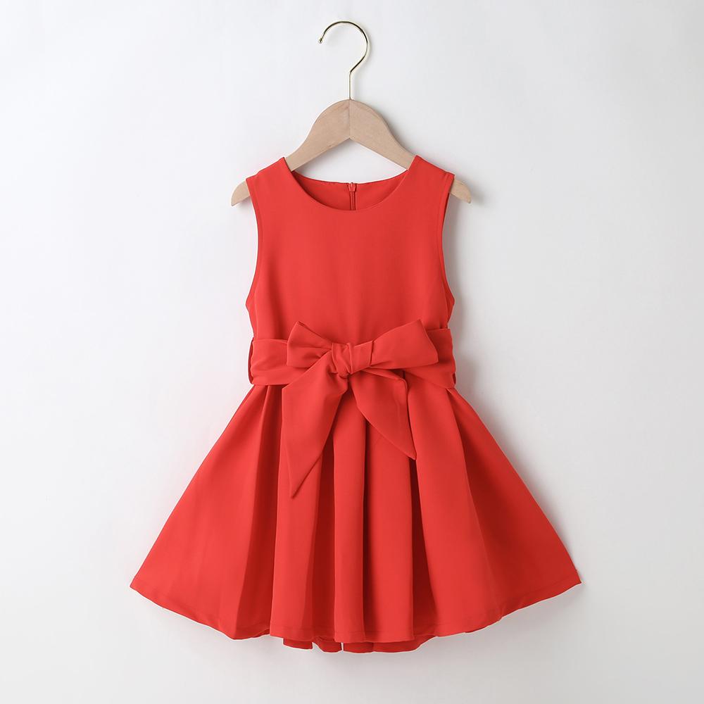 Girls Solid Color Sleeveless Casual Belt Dress Wholesale Little Girl Dresses