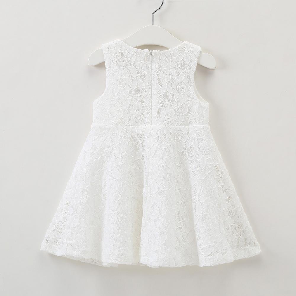 Girls Solid Color Sleeveless Lace Flower Hollow Out Dress children clothing vendors