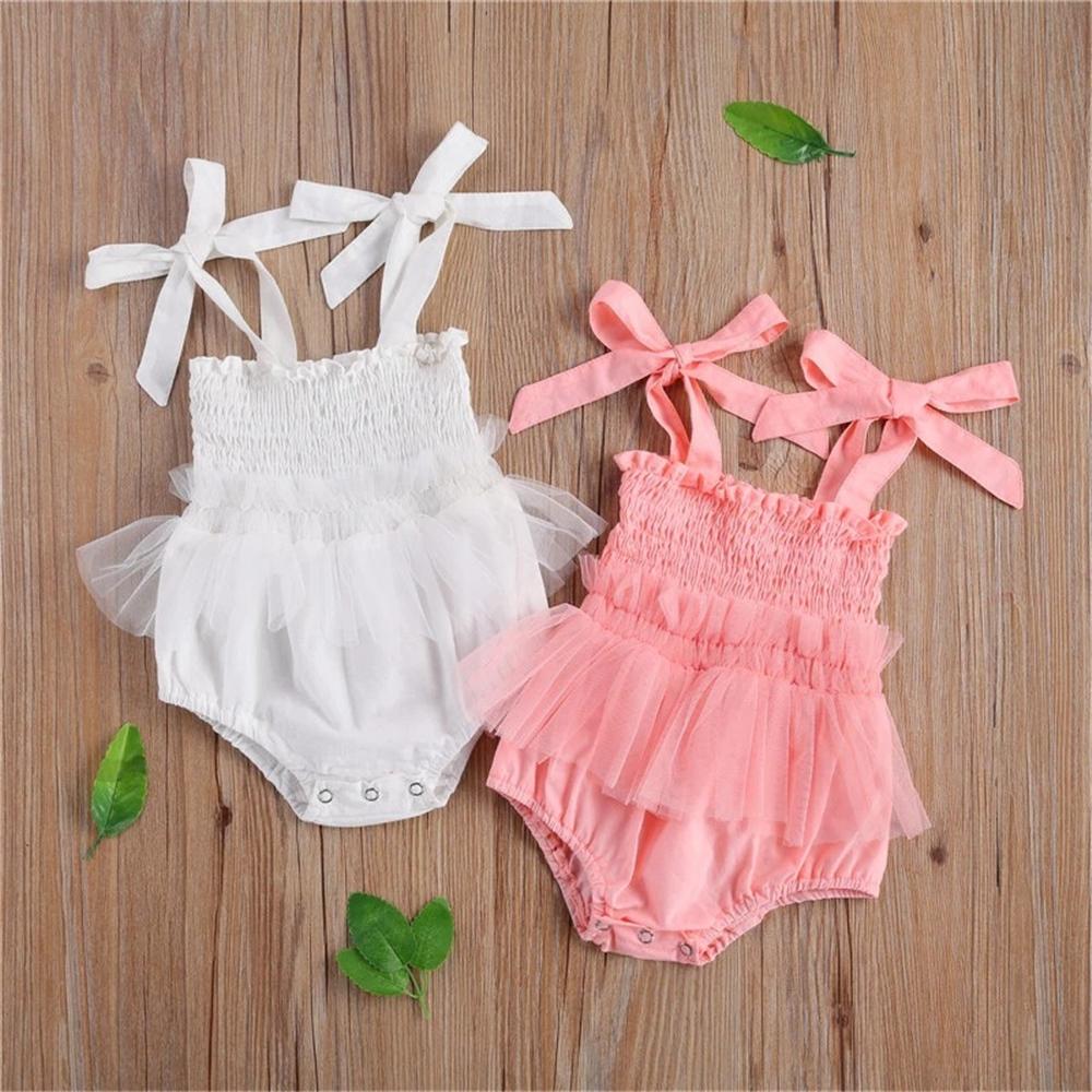 Baby Girls Solid Color Sleeveless Mesh Romper Baby Clothes Vendors