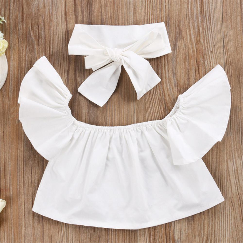 Girls Solid Color Sleeveless Top & Ripped Jeans & Headband Kids Wholesale Clothing