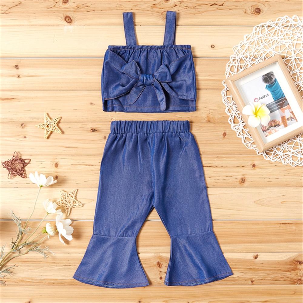 Baby Girls Solid Color Sling Top & Flared Pants Baby Clothes At Wholesale Prices