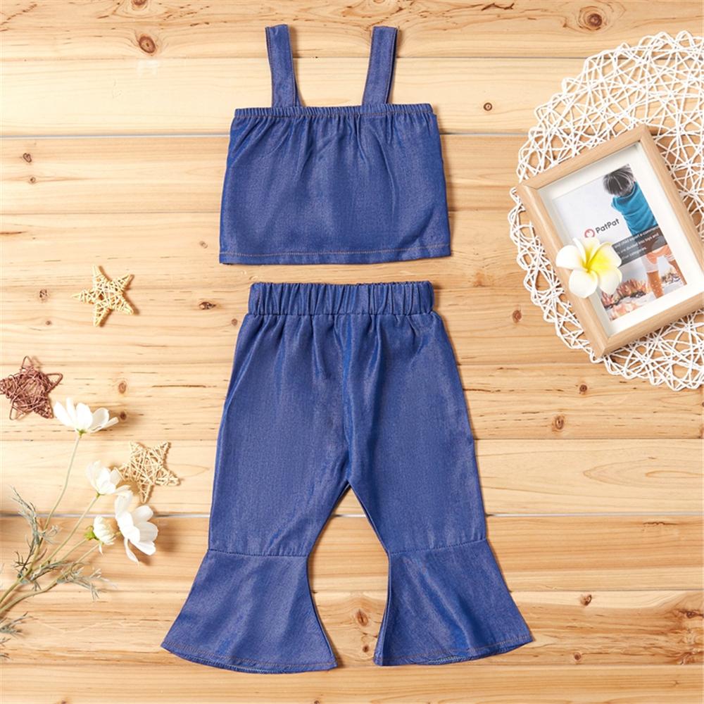 Baby Girls Solid Color Sling Top & Flared Pants Baby Clothes At Wholesale Prices