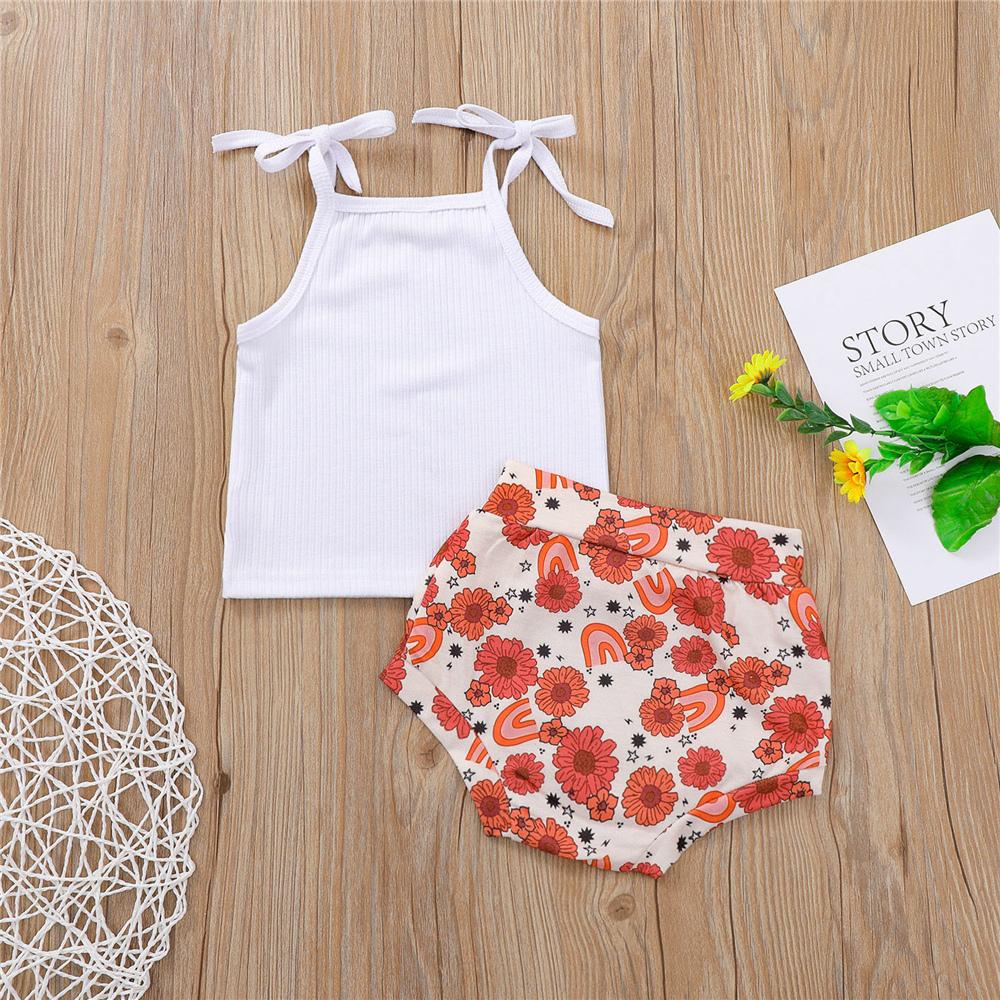 Baby Girls Solid Color Sling Top & Flower Shorts wholesale baby boutique clothing