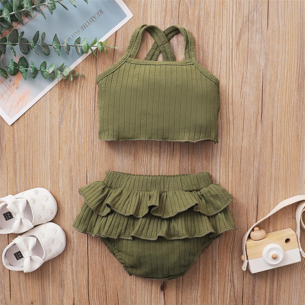 Baby Girls Solid Color Sling Top & Ruffled Shorts Baby Clothes Suppliers