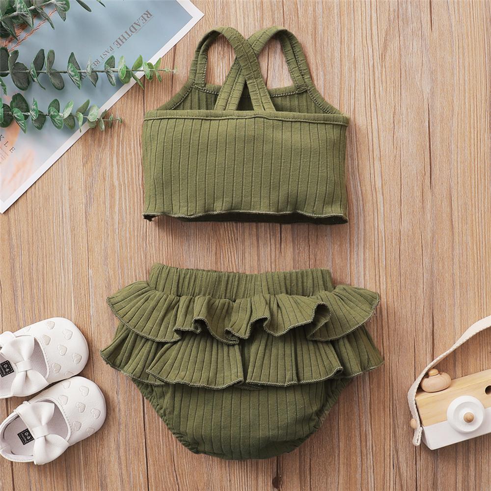 Baby Girls Solid Color Sling Top & Ruffled Shorts Baby Clothes Suppliers
