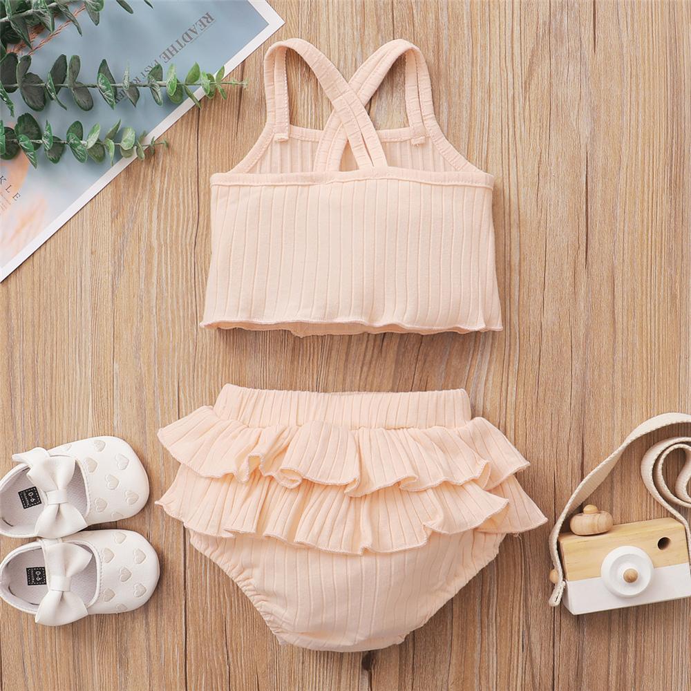 Baby Girls Solid Color Sling Top & Ruffled Shorts Baby Clothes Suppliers