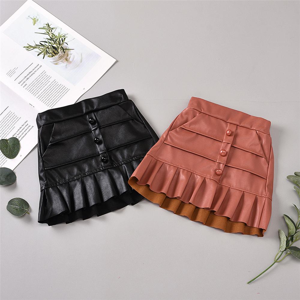 Toddler Girls Solid Color Stylish PU Skirt Girls Clothes Wholesale