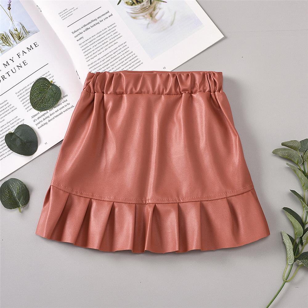 Toddler Girls Solid Color Stylish PU Skirt Girls Clothes Wholesale