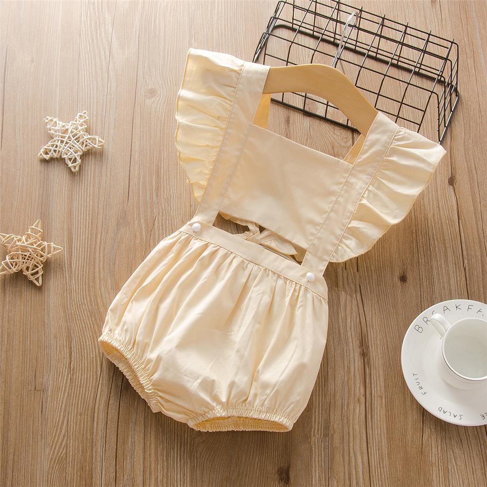 Girls Solid Color Summer Sleeveless Tie Up Jumpsuit Wholesale Little Girl Boutique Clothing
