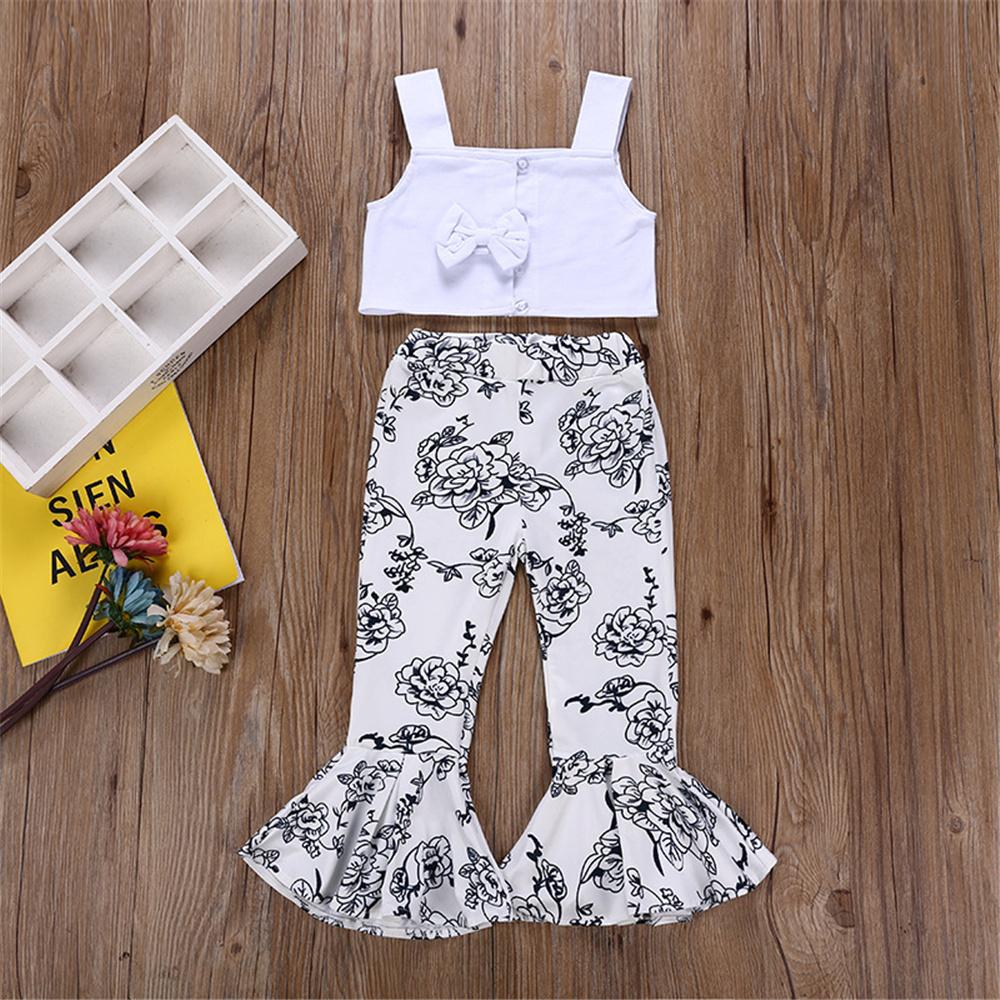 Girls Solid Color Tank Top & Floral Bell Trousers wholesale kids clothing suppliers
