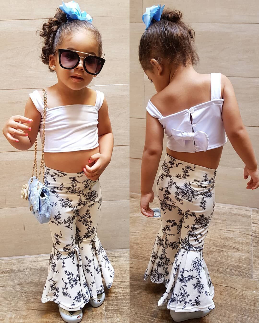 Girls Solid Color Tank Top & Floral Bell Trousers wholesale kids clothing suppliers