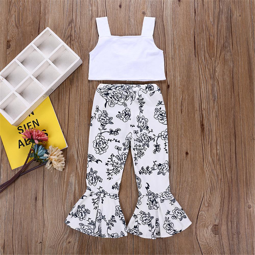 Girls Solid Color Tank Top & Floral Bell Trousers wholesale kids clothing suppliers