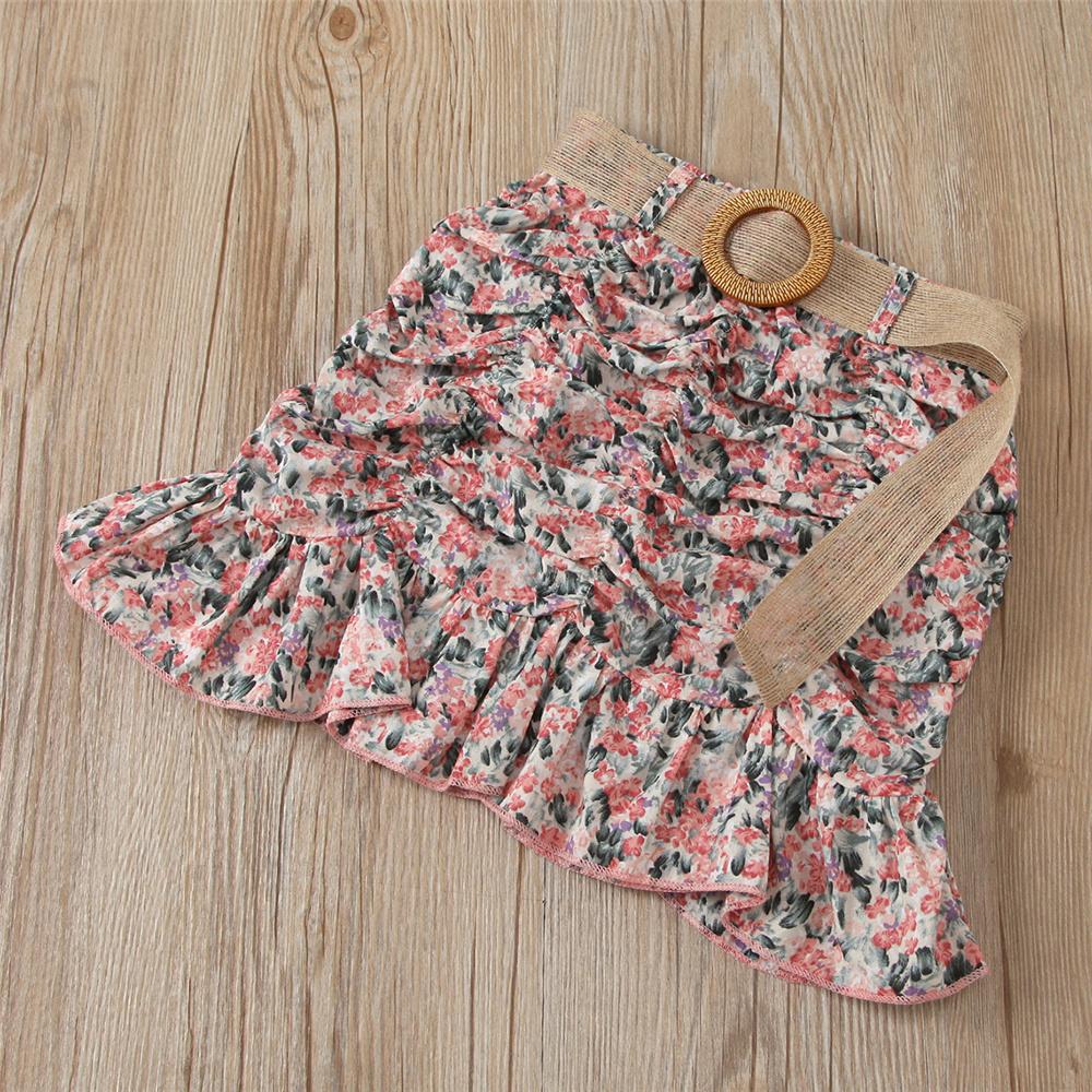 Girls Solid Color Tank Top & Floral Pleated Skirt Kids Clothing Suppliers