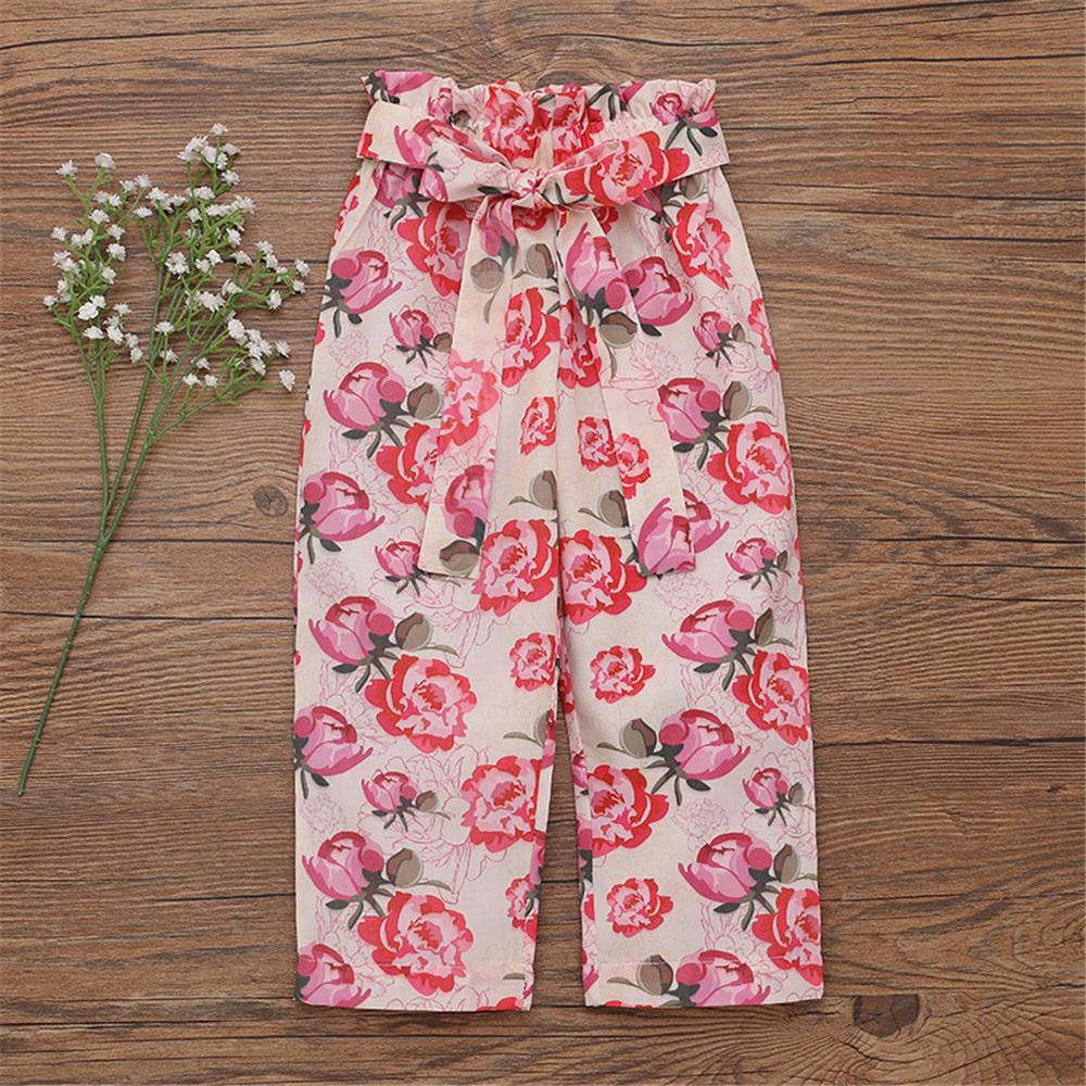 Girls Solid Color Tank Top & Floral Printed Pants wholesale girls clothes