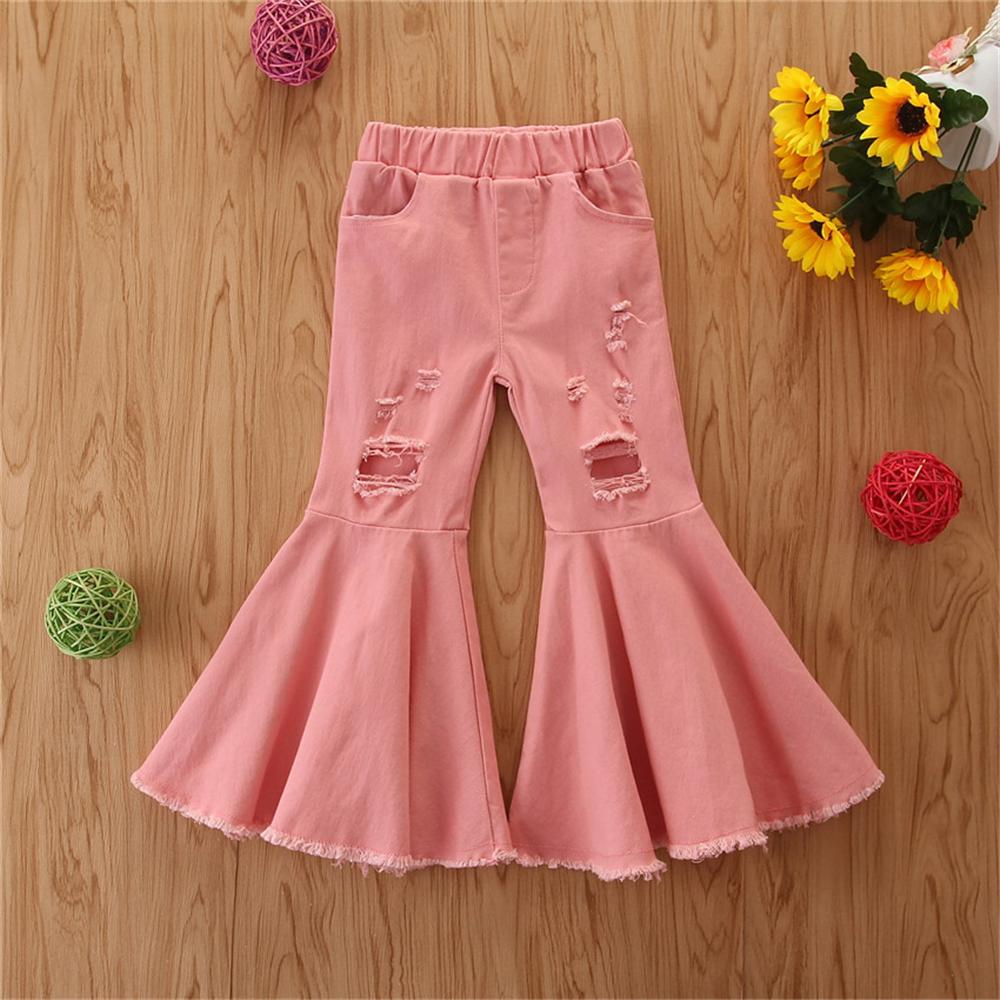 Girls Solid Denim Ripped Flared Pants Buy Wholesale Kids Clothes