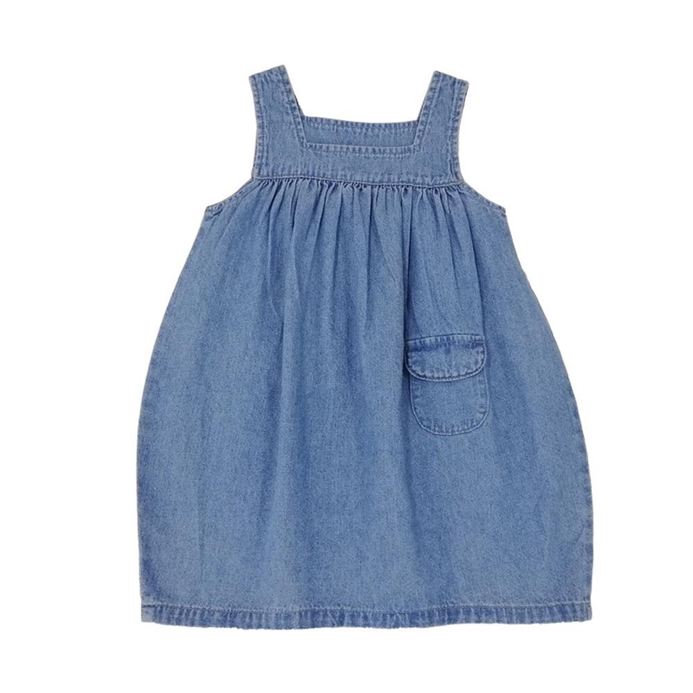 Girls Solid Denim Suspender Dress wholesale childrens clothing