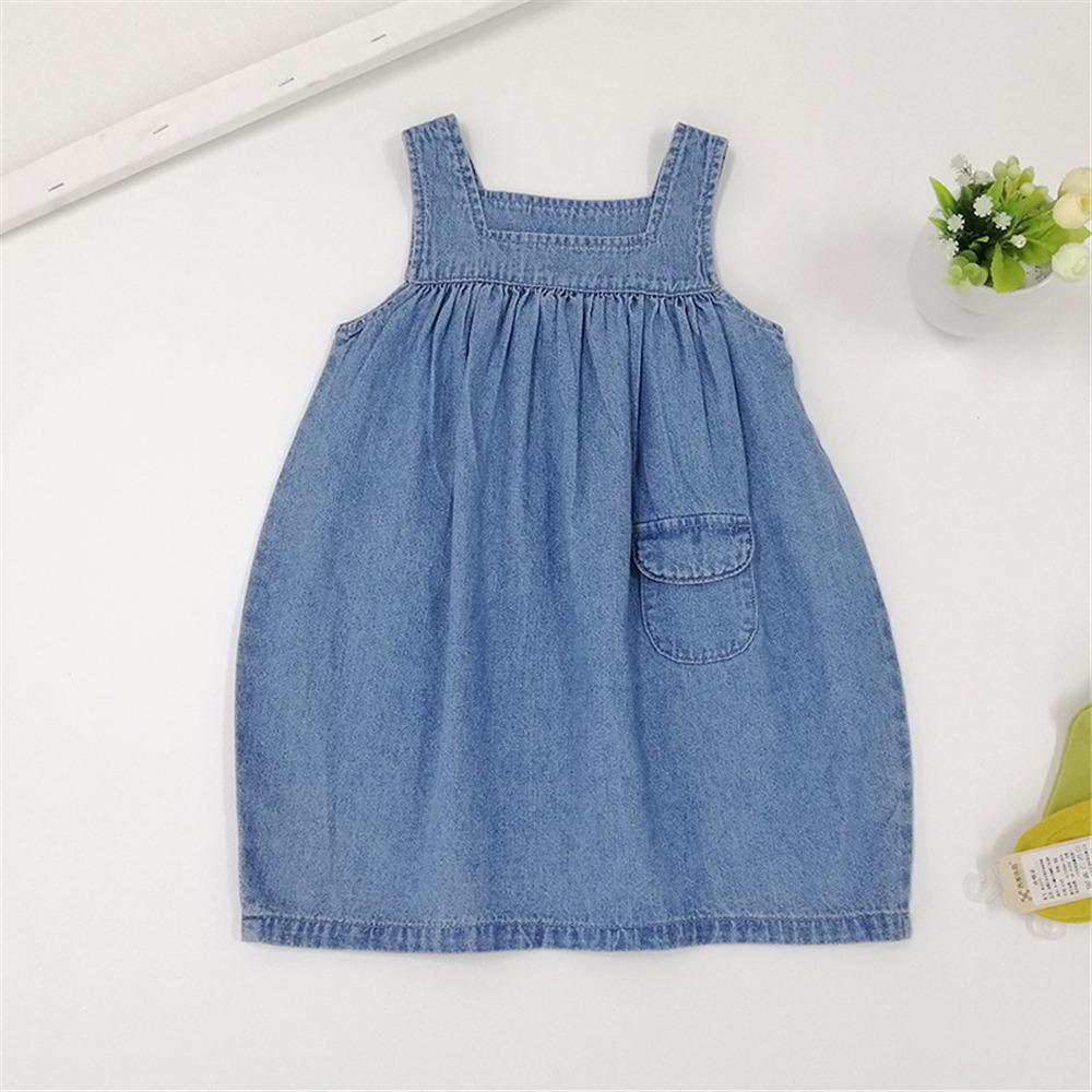 Girls Solid Denim Suspender Dress wholesale childrens clothing