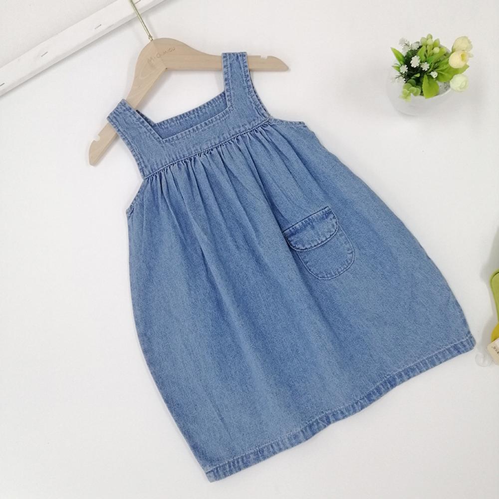 Girls Solid Denim Suspender Dress wholesale childrens clothing