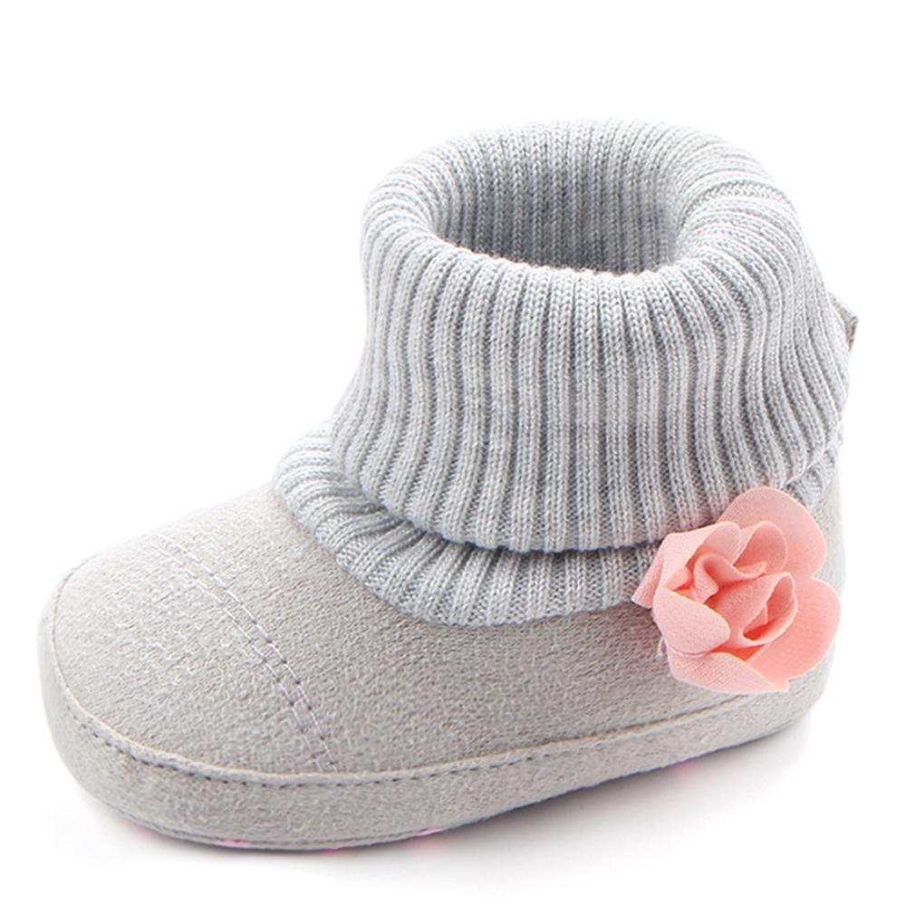Baby Girls Solid Flower Knitted Snow Boots