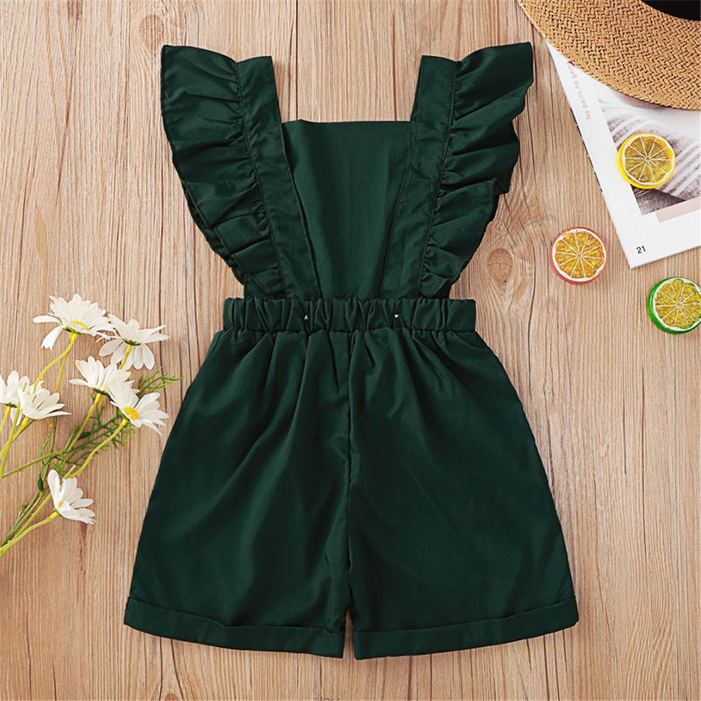 Girls Solid Green Flying Sleeve Jumpsuit Kids Boutique Wholesale