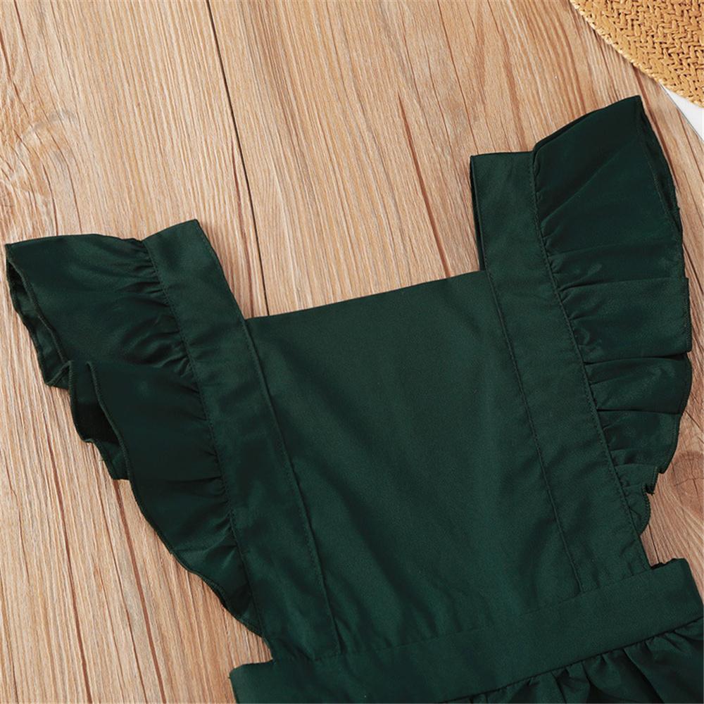 Girls Solid Green Flying Sleeve Jumpsuit Kids Boutique Wholesale