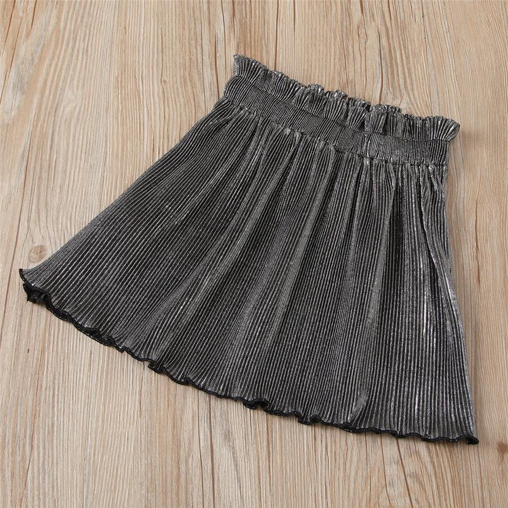 Girls Solid Hanging Neck Top & Pleated Skirt Wholesale Little Girl Clothing